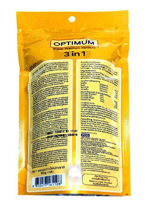 Optimum 3 in 1 Fish Food 100g Ingredients
