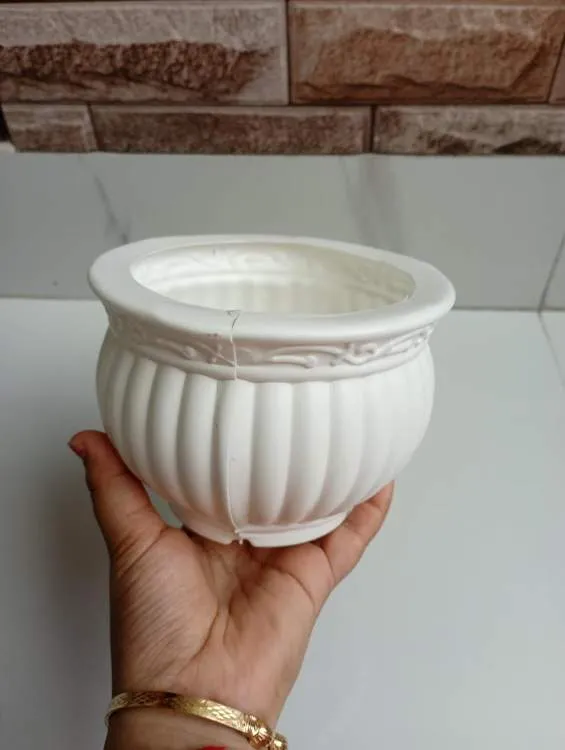 White Terracotta Style Round Plant Container